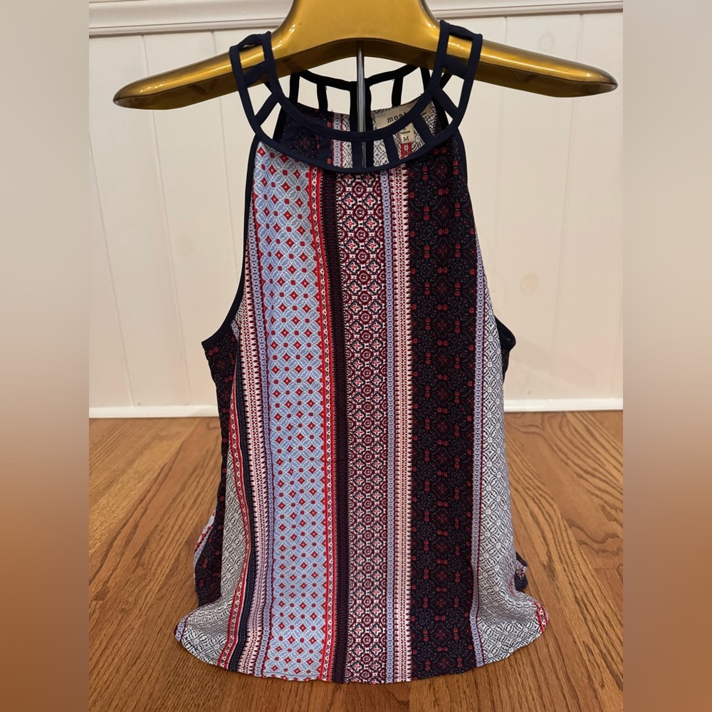 Monteau Red and Navy Graphic sleeveless top Size medium